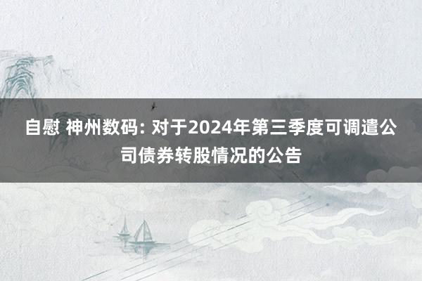 自慰 神州数码: 对于2024年第三季度可调遣公司债券转股情况的公告