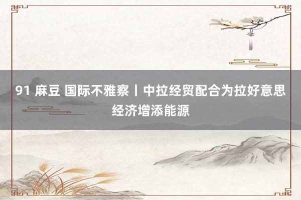 91 麻豆 国际不雅察丨中拉经贸配合为拉好意思经济增添能源