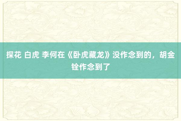 探花 白虎 李何在《卧虎藏龙》没作念到的，胡金铨作念到了