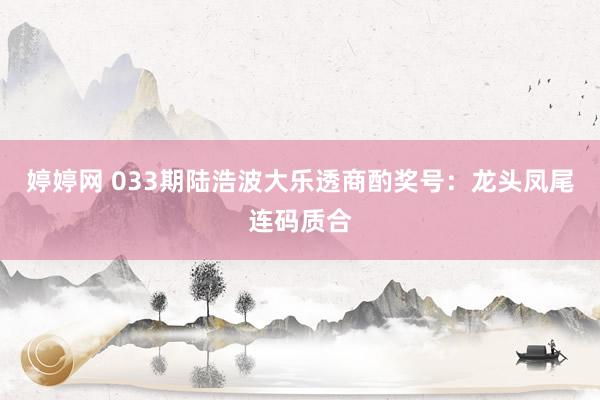 婷婷网 033期陆浩波大乐透商酌奖号：龙头凤尾连码质合